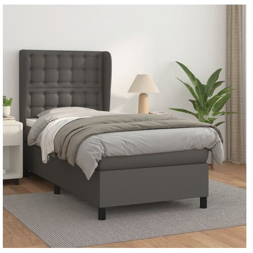  Box spring postelja z vzmetnico siva 90x200 cm umetno usnje Cene