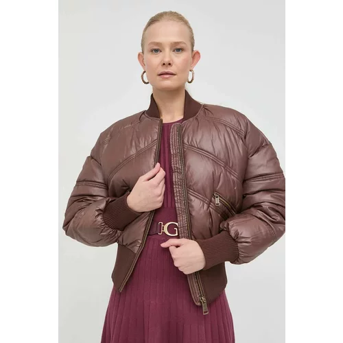 Guess Bomber jakna za žene, boja: smeđa, za zimu, oversize