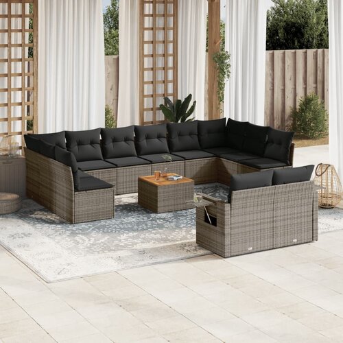 vidaXL 13-dijelni set vrtnih sofa od poliratana s jastucima sivi Cijene