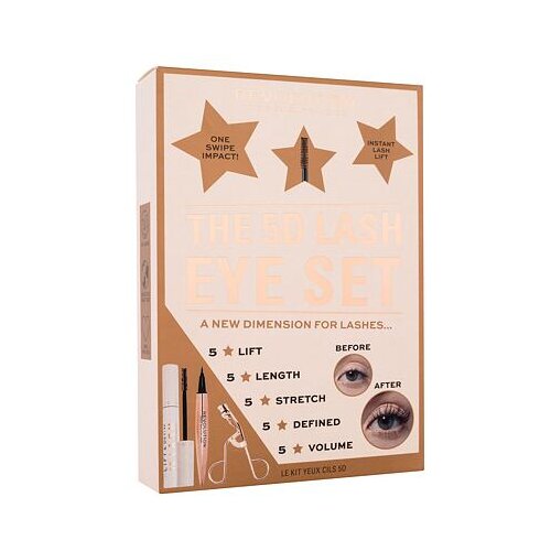 Revolution 5D lash eye set nijansa super black darovni set maskara 5D lash 14 ml + eyeliner renaissance flick 0,8 g black + uvijač za trepavice Slike