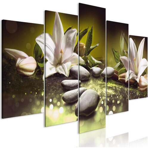  Slika - Lilies and Stones (5 Parts) Wide Green 100x50 Slike