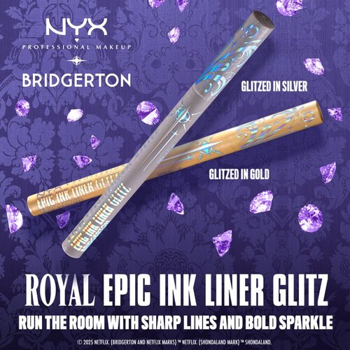 NYX Professional Makeup Bridgerton Royal Epic Ink Liner ble&amp;scaron;čeče črtalo za oči odtenek 02 Glitzed In Gold 1 ml Slike