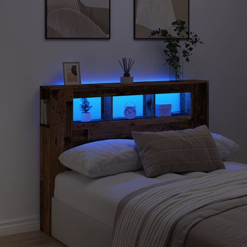 vidaXL LED posteljno vzglavje starinski les 140x18,5x103,5 cm inž. les Cene