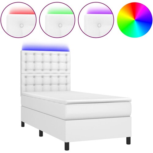 Maison Chic Box spring postelja - Vzmetna postelja z vzmetnico LED bela 90x200 cm umetno usnje SL21877, (21904835) Cene