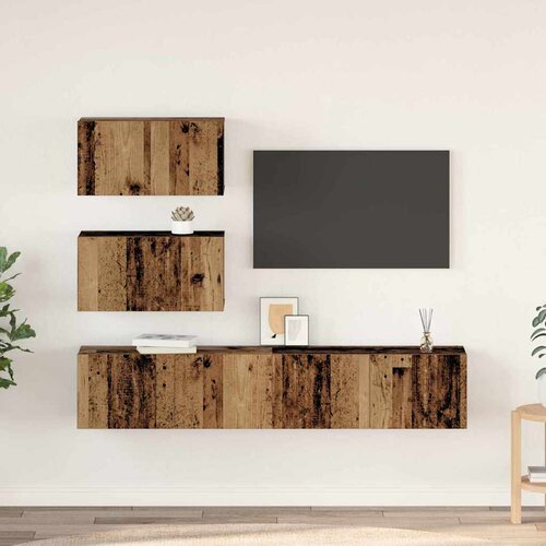 VidaXL Set TV komoda Zidne s pohranom s vratima 4 pcs Staro drvo 80 x 30 x 30 cm Slike