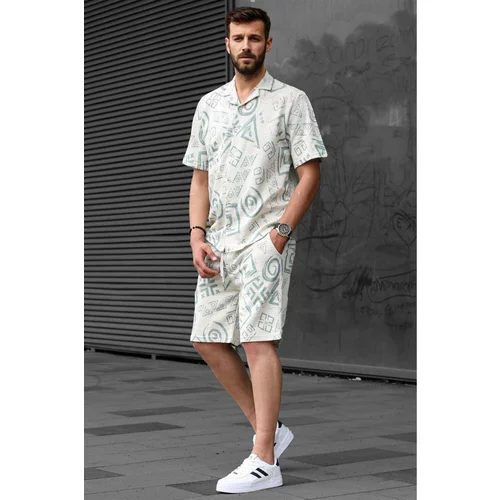 Madmext Men's Mint Green Graphic Patterned Shorts Set 5924