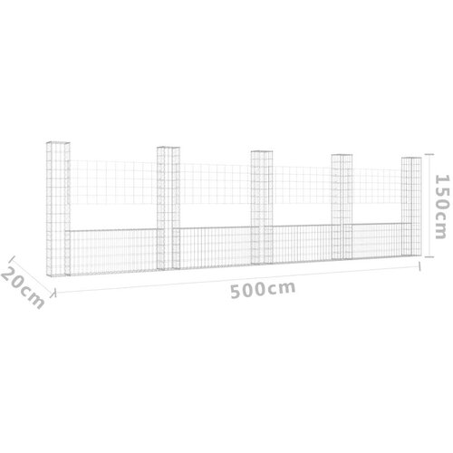 VidaXL Gabionska ko&amp;scaron;ara U-oblika s 5 stupova 500x20x150 cm željezna Slike