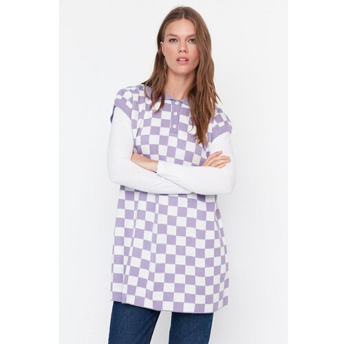 Trendyol Purple Checker Pattern Knitwear Sweater Slike