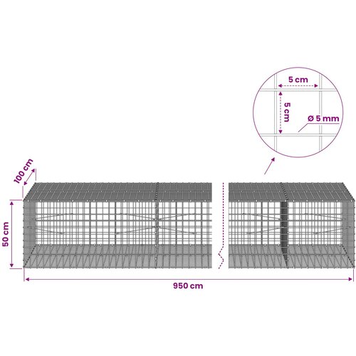  Gabion s 5 mm žicom i mrežom 5x5 cm 950x100x50 cm Slike