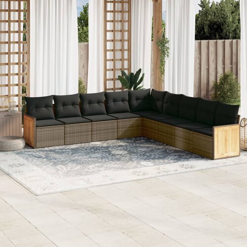 vidaXL 9-dijelni set vrtnih sofa od poliratana s jastucima sivi Cijene