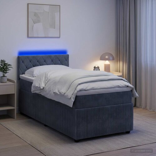 Krevet s box springom madracem i LED-om Tamnosiva 90 x 190 cm - Tamnosiva Jjedan Kristal s dugmadima Slike