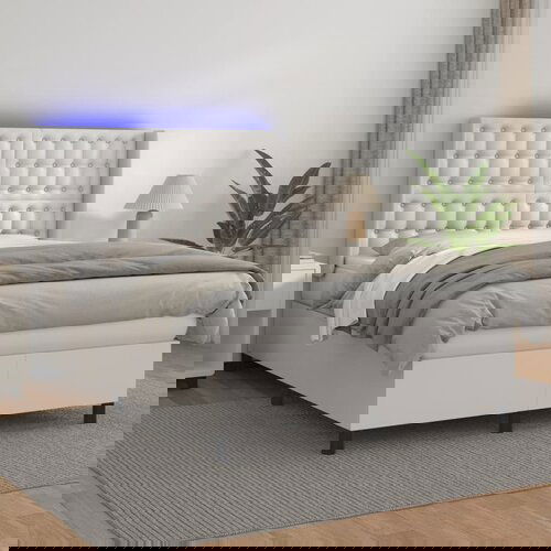 The Living Store Box spring postelja z vzmetnico LED bela 140x200cm umetno usnje - Box Spring Postelja, (21516143) Slike