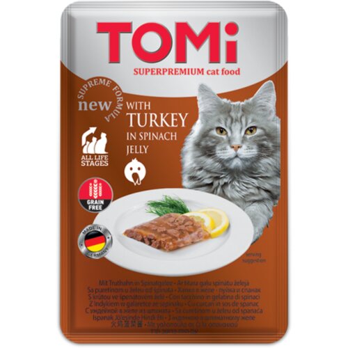 Schesir Tomi Komadići mesa u želeu za mačke, 100 g - ćuretina i spanać Slike