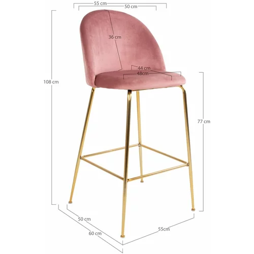 House Nordic Set od 2 ružičaste barske stolice s baršunastim presvlakom s mjedenim nogama Lausanne