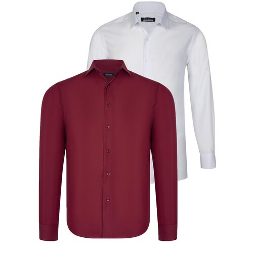 Dewberry DUAL SET G726 MENS SHIRT-WHITE-BURGUNDY Slike