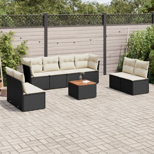 VidaXL 9-dijelni set vrtnih sofa s jastucima crni od poliratana Slike