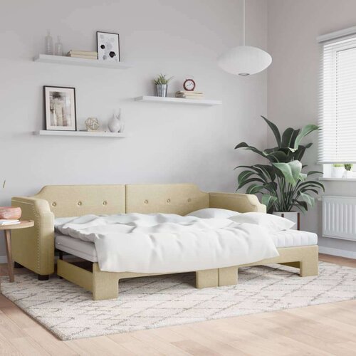  Izvlečna dnevna postelja z vzmetnico krem 100x200 cm Slike