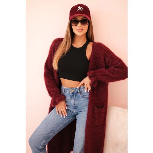 Kesi Włoski Long cardigan for women made of mohair with pockets plum Slike