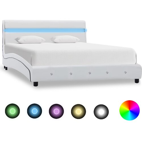 VidaXL Posteljni okvir LED belo umetno usnje 160x200 cm Slike