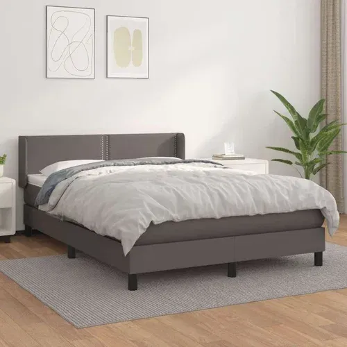  Box spring postelja z vzmetnico siv 140x190 cm umetno usnje