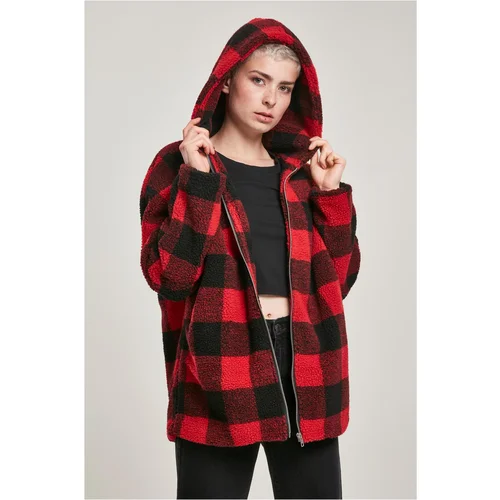 UC Curvy Women's Sherpa Oversized Check hooded jacket burnt/blk