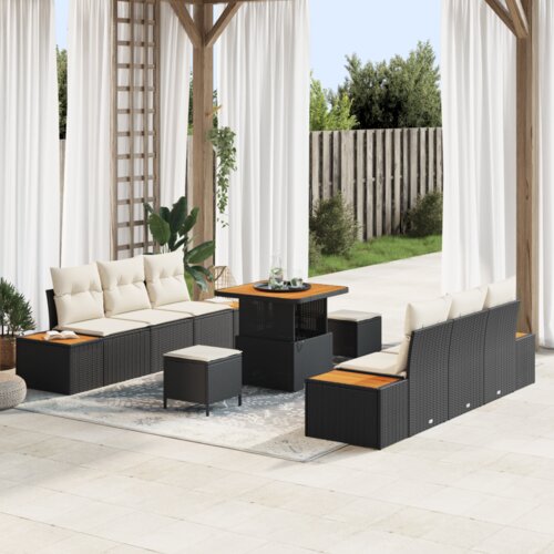 VidaXL 9-dijelni set vrtnih sofa s jastučićima crni poli ratan akacija Slike