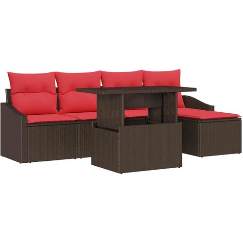 vidaXL Vrtna sedežna garnitura 6 pcs Rjava in rdeča poli ratan, (5000134901) Cene