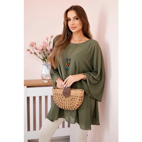 Kesi Włoski Oversized Women's Blouse Made of Viscose with a Necklace Khaki Slike