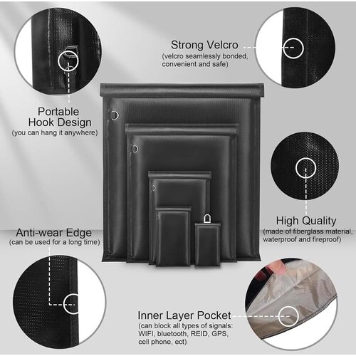 Techsuit RFID torba protiv krađe - za ključeve - novac i kartice - vatrootporna - vodootporna- EMF Blocker- 20x12cm - crna Slike
