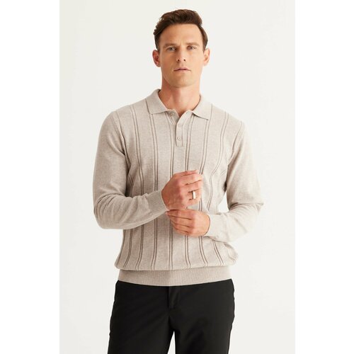 AC&Co / Altınyıldız Classics Men's Beige Melange Recycle Slim Fit Slim Fit Polo Neck Cotton Patterned Knitwear Sweater. Slike