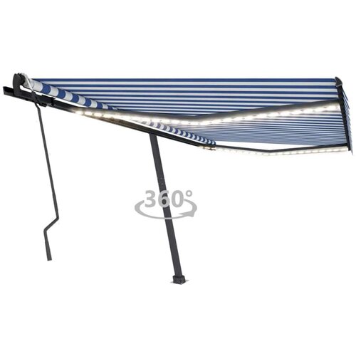  Tenda na ručno uvlačenje s LED svjetlom 400x300 cm plavo-bijela Cijene