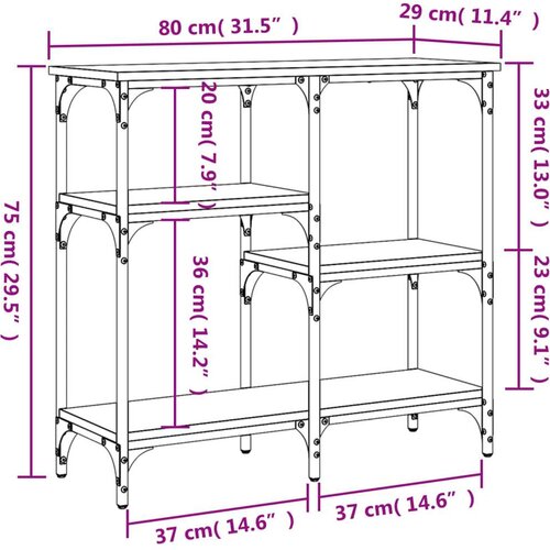 VidaXL Konzolni stol boja hrasta 80 x 29 x 75 cm konstruirano drvo Slike