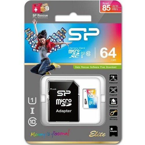Silicon Power MicroSDXC 64GB * U1/Class10 Elite + SD adapter, SP064GBSTXBU1V20SP memorijska kartica Slike