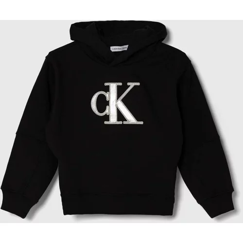 Calvin Klein Jeans Otroški pulover črna barva, s kapuco