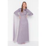 Trendyol Lilac Floral Detailed Sleeve Tulle Hijab Evening Dress  cene