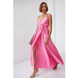 FASARDI Feminine satin maxi dress with pink straps  cene