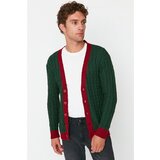 Trendyol Emerald Green Men's Slim Fit V-Neck Braided Contrast Pat Detail Knitwear Cardigan  cene