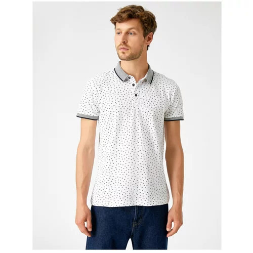 Koton Men's White Patterned Polo Neck T-Shirt