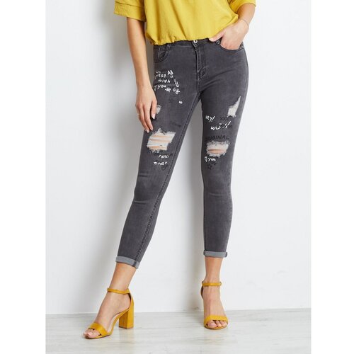 Fashionhunters Gray denim jeans with a print  Cene
