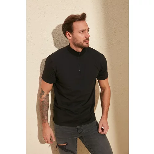 Trendyol Black Men's Slim Fit 100% Cotton New Zippered Collar T-Shirt