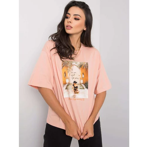 Fashionhunters Cotton T-shirt with a salmon print