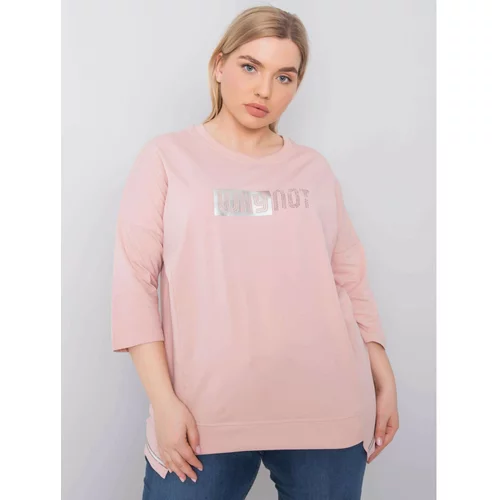 Fashionhunters Powder pink cotton blouse plus size with application
