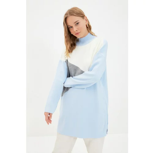 Trendyol Blue Color Block Stand Up Knitwear Sweater