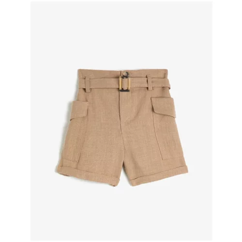 Koton Linen Cotton Blend Belt Pocket Shorts