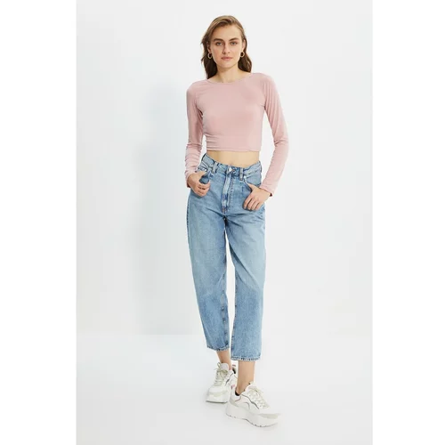 Trendyol Dried Rose Cut Out Detailed Crop Knitted Blouse