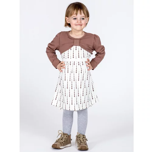 Fashionhunters Cotton baby dress with an ecru print and long sleeves