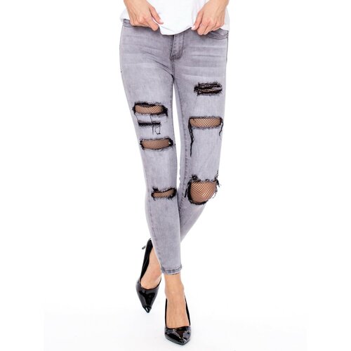 Fashionhunters Tight gray pants with mesh inserts  Cene