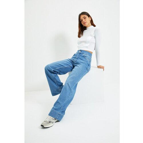 Trendyol Blue Waist Detailed High Waist Wide Leg Jeans
