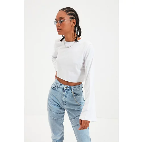 Trendyol White Loose Crop Knitted T-Shirt