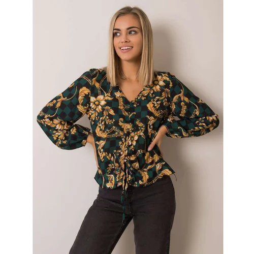 Fashionhunters Green and black blouse with a print